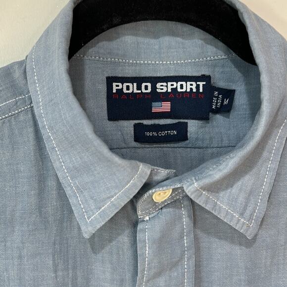 POLO Sport Ralph Lauren Chambray Short Sleeve Button Down Shirt Mens Medium - Picture 3 of 6